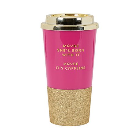 C.R. Gibson 16 Ounce Plastic Travel Cup With Glitter Base, Includes Plastic Lid, Perfect For On The Go, Travel & More, Measures 3.4" D x 7" H - Maybe She's Born With It