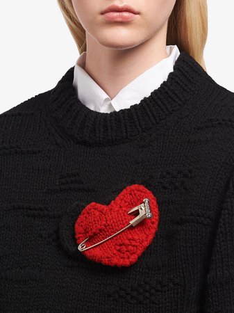Prada knitted double heart pin red & black 1IS0452DAU - Farfetch
