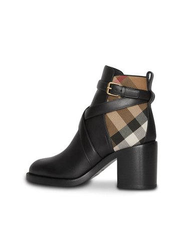 BURBERRY House Check and Leather Ankle Boots