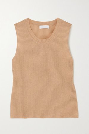 Angie Ribbed Cashmere Tank - Sand