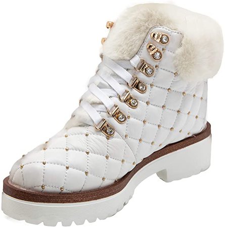 Amazon.com | JWJ Women's Snow Boots Genuine Leather Suede Thermal Booties Thickening Platform Winter Plush Short Boots Shoes, 7 White | Snow Boots
