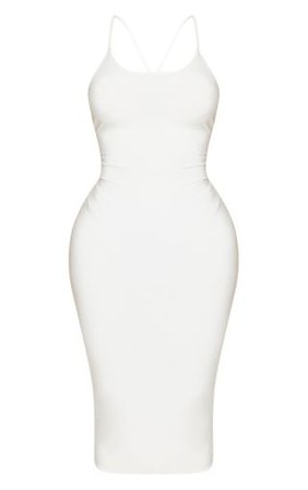 Shape Cream Slinky Ruching Black Strappy Midi Dress | PrettyLittleThing