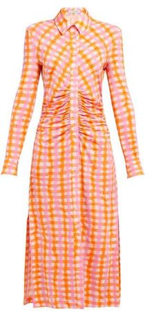 Claudia Ruched Gingham Jersey Midi Dress - Womens - Orange Multi