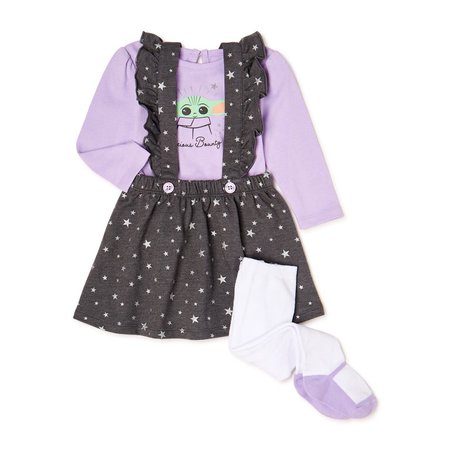 Mandalorian Baby Girl Baby Yoda Top, Pinafore Dress & Tights, 3-Piece Set, Sizes 0/3M-24M - Walmart.com