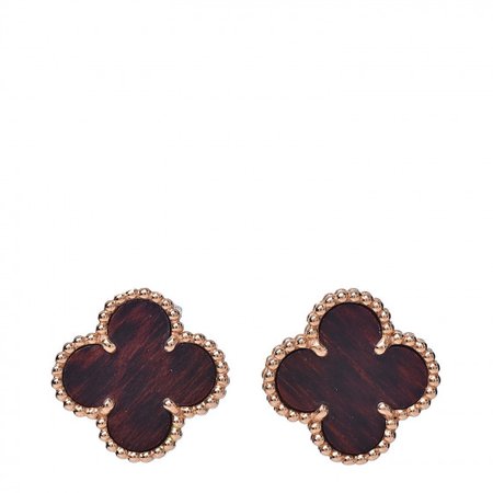 VAN CLEEF & ARPELS 18K Rose Gold Letterwood Vintage Alhambra Earrings 470447