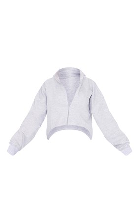 Recycled Ash Grey Zip Through High Neck Crop Sweatshirt | PrettyLittleThing USA