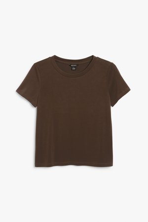 Super-soft tee - Dark brown - T-shirts - Monki WW