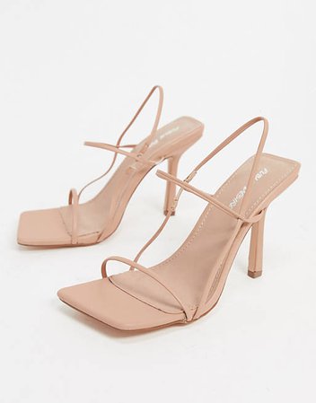 Public Desire Rayelle square toe heeled sandals in beige | ASOS