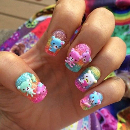Rainbow bear nails