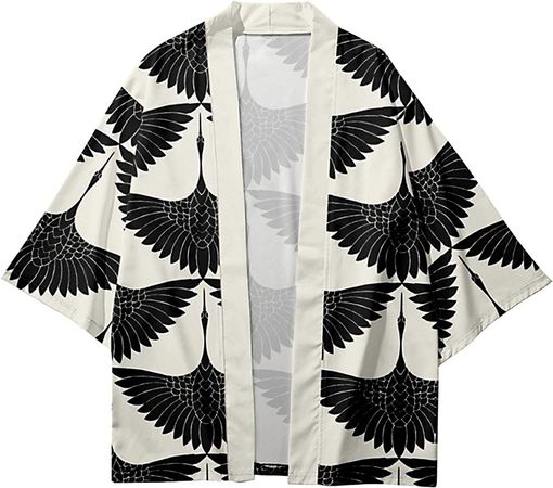 Womens Lightweight Cardigan Loose fit Dragon or Crane Japanese Kimono Cover up at Amazon Women’s Clothing store