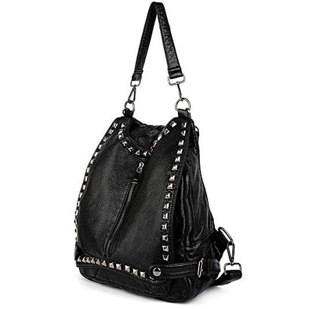 Amazon.com: UTO Women Backpack Purse PU Washed Leather Rivet Studded Convertible Ladies Rucksack Shoulder Bag Black_: UTO