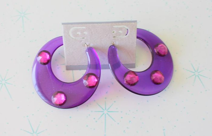 1980s GLAM Earrings...new old stock. purple. retro. kitsch. | Etsy