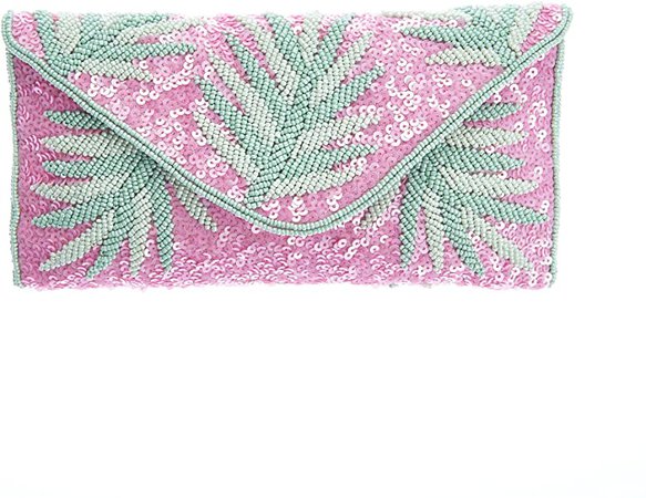 From St Xavier Capri Palm Fronds Beaded Convertible Clutch, Pastel Pink/Green: Handbags: Amazon.com