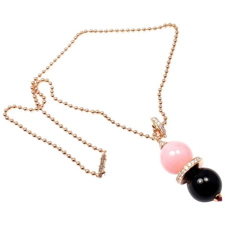 Cartier Évasions Joaillières Pink Opal Onyx Diamond Gold Lariat Necklace For Sale at 1stDibs