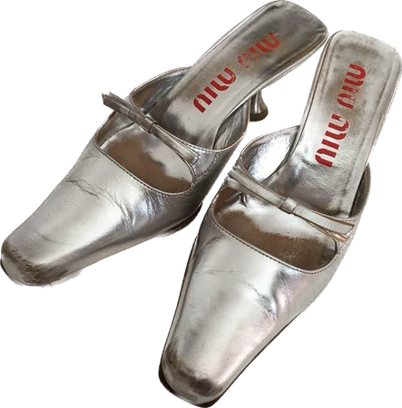 miu miu square-toed silver leather kitten-heeled sandals