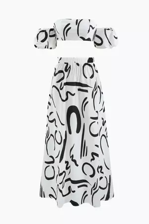 Printed Puff Sleeve Crop Top And Maxi Skirt Set – Micas
