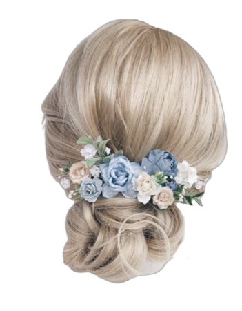 blonde bun blue floral clips