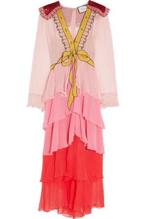 GUCCI Sequined tiered stretch-silk chiffon dress