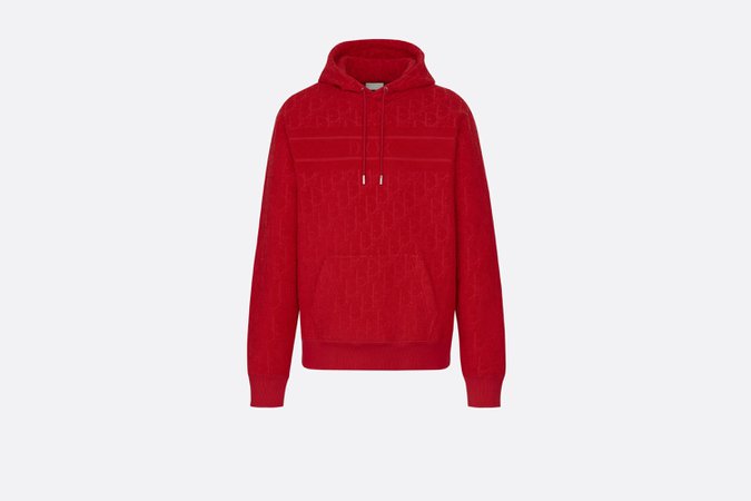 Red Dior Oblique Jacquard Cotton Terry Hoodie - Ready-to-Wear - Men's Fashion | DIOR