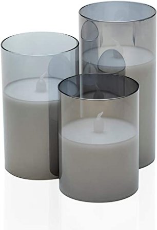 Pauleen 48026 Classy Smokey Candle 3-Piece Set Battery Grey/White Glass/Wax : Amazon.co.uk: Lighting
