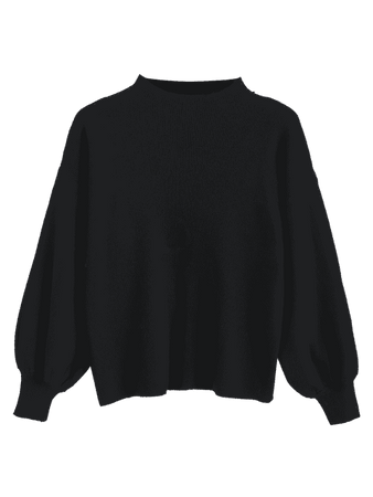 [HOT] 2019 Drop Shoulder Plain Lantern Sleeve Sweater In BLACK ONE SIZE | ZAFUL CA