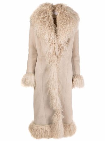 Saks Potts Bonnie fur-trimmed long coat - FARFETCH