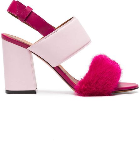 Pink Paris 90 Fur Block Heel Sandals