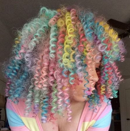 curly pastel rainbow hair