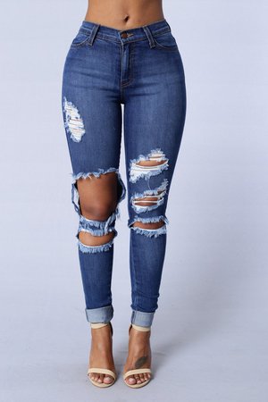 Medium blue ripped jeans