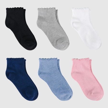 Girls' 6pk Ankle Socks - Cat & Jack™ Gray/Blue/Pink 3-10 : Target