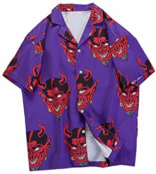 Emlyn Adrian Devil Full Printing Turn-Down Collar Shirts Men High Street Men's Shirts Purple Shirt XL at Amazon Men’s Clothing store