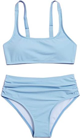 Amazon.com: Romwe Girl's 2 Piece Swimsuit Sport Solid High Waist Bikini Set Bathing Suit Baby Blue 140 : Clothing, Shoes & Jewelry