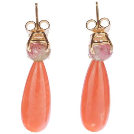 Salmon Coral Tear Earrings - Intini Jewels
