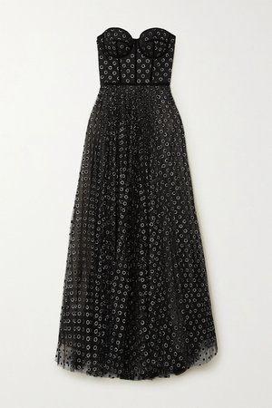 Black Strapless velvet-trimmed glittered polka-dot flocked tulle gown | Ralph & Russo | NET-A-PORTER