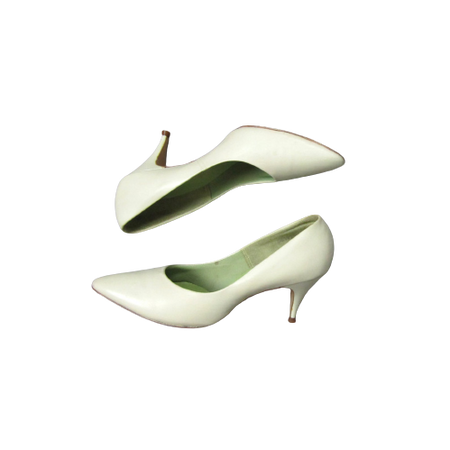 Vintage 1950s 1960s White Leather Heels. 1950s 1960s Wedding High Heels. Off White HIgh Heels.