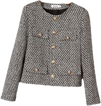 Amazon.com: Autumn Winter Small Fragrant Tweed Jacket Coat Women Vintage Woolen Short Coats Casual Slim Outwear Crop Top : Clothing, Shoes & Jewelry