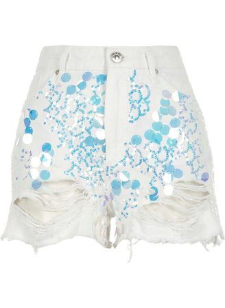 white blue sequin mermaid scale shorts