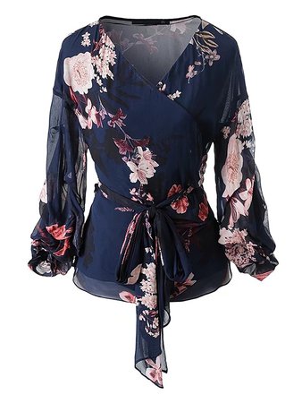Floral Print Wrap Top With Self Tie