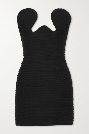 Black Strapless ruched silk-georgette mini dress | SAINT LAURENT | NET-A-PORTER
