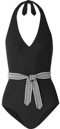 Sofia Belted Halterneck Swimsuit - Black