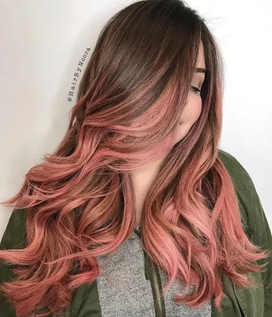 caramel hair with pink highlights