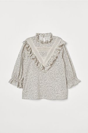 Ruffled Cotton Blouse - Natural white/floral - | H&M US