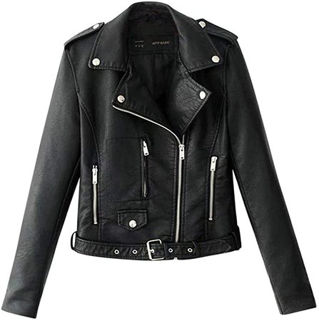 JOYFEEL Women's Faux Leather Motor Zip Up Punk Cropped Tops Slim Fit Short Biker Jacket Coats Black at Amazon Women's Coats Shop