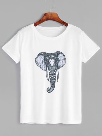 White Elephant Print Short Sleeve T-shirt