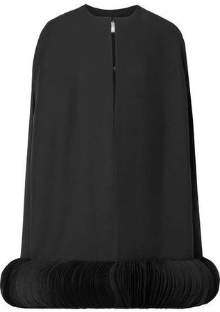 Organza-trimmed Wool And Silk-blend Crepe Cape - Black