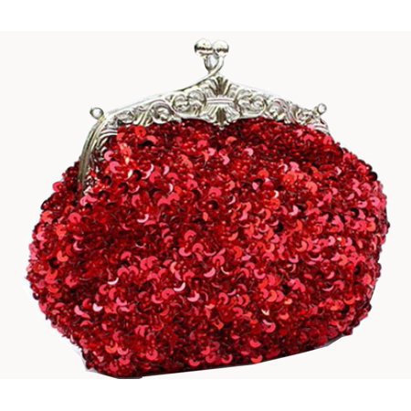 Chicastic - Chicastic Fully Sequined Mesh Beaded Antique Style Wedding Evening Formal Cocktail Clutch Purse - Red
