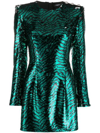 balmain green glitter dress