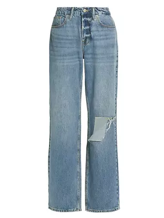 Shop GOOD AMERICAN Good High-Rise Distressed Straight-Leg Jeans | Saks Fifth Avenue