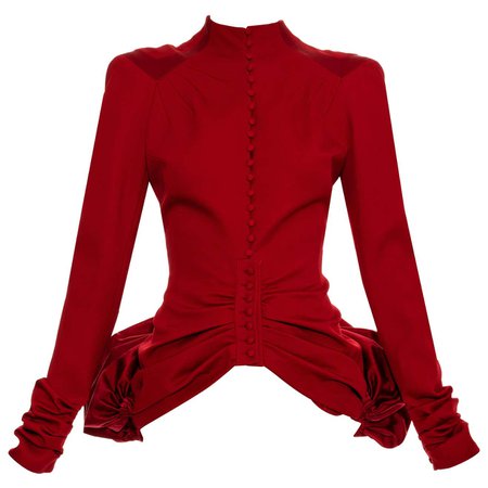 John Galliano red wool and satin bustled evening jacket, fw 2003 For Sale at 1stDibs