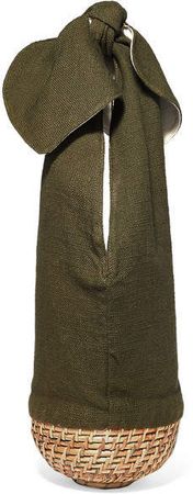 Emily Levine - Knot Cotton-canvas And Wicker Tote - Army green
